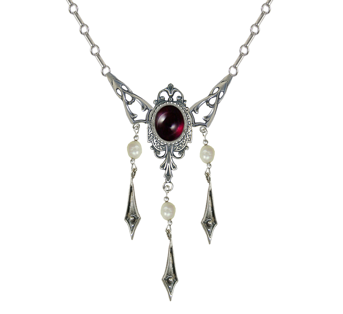 Sterling Silver Victorian Necklace With Garnet